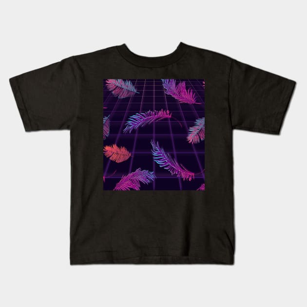 Synthwave Palm Leaves Aesthetic Kids T-Shirt by edmproject